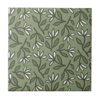 Dancing Floral Symphony Moss Green Tile
