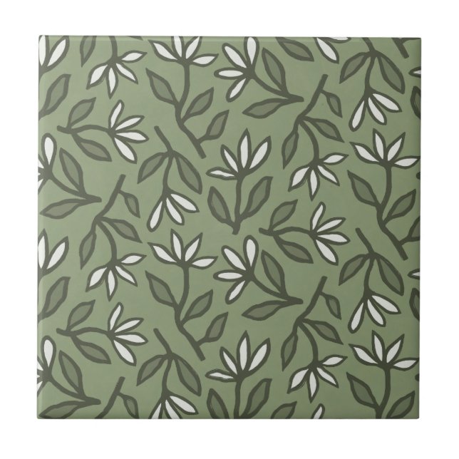 Dancing Floral Symphony Moss Green Tile (Front)