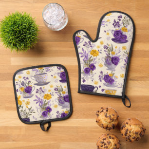 Dancing flower oven mitt & pot holder set