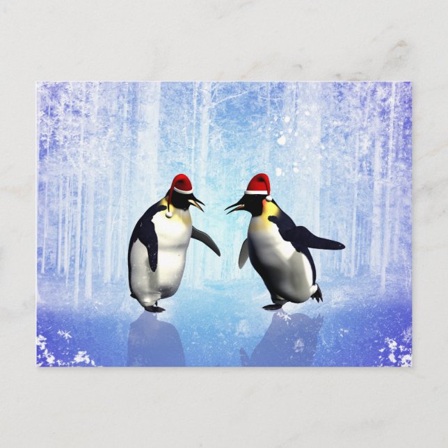 Dancing for christmas, funny penguin holiday postcard (Front)