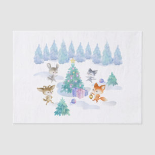 Dancing Forest Animals Christmas Watercolor Tissue Paper