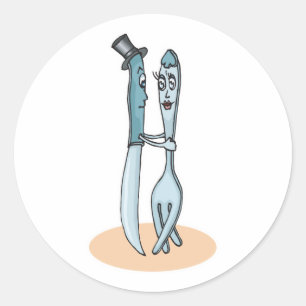 dancing fork and knife classic round sticker