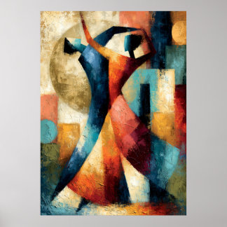 Dancing Forms Japanese Geometric Figurative Art Poster