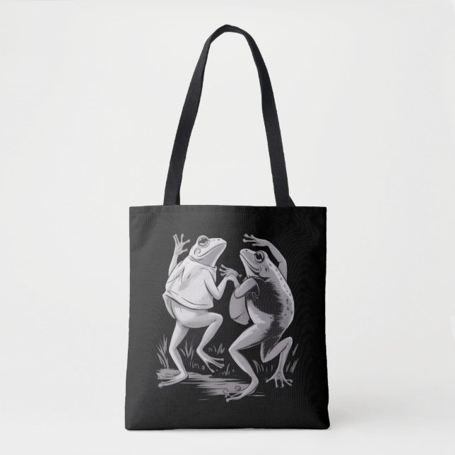 Dancing Frogs Toad Goblincore Dark Academia Retro Tote Bag (Front)