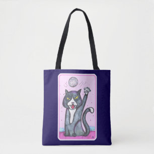 Dancing Fun Disco Ball Cat Cartoon Time Tote Bag