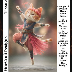 Dancing Ginger Tabby Cat Ballerina DK2L Decoupage Tissue Paper