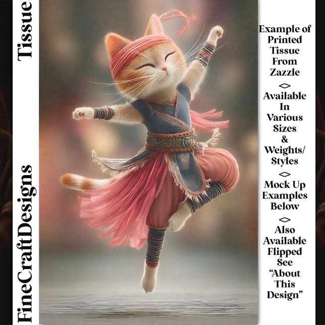 Dancing Ginger Tabby Cat Ballerina DK2R Decoupage Tissue Paper (Creator Uploaded)