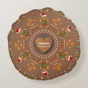 Dancing Gingerbread Cookies Round Cushion