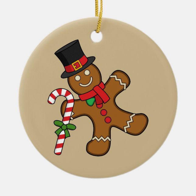 Dancing Gingerbread Man Ceramic Tree Decoration (Front)