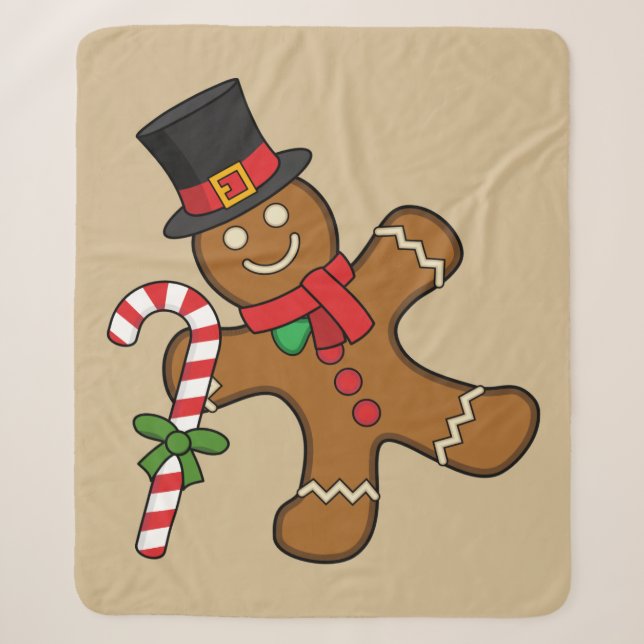 Dancing Gingerbread Man Sherpa Blanket (Front)