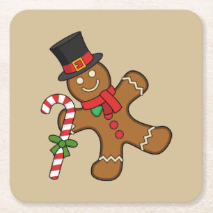 Dancing Gingerbread Man Square Paper Coaster