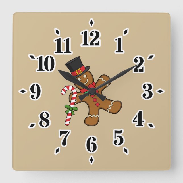 Dancing Gingerbread Man Square Wall Clock (Front)