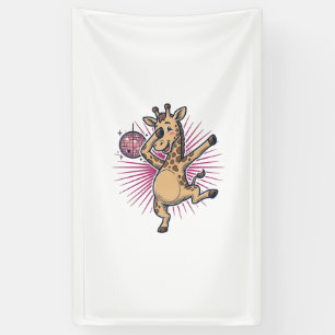 Dancing Giraffe Disco Ball Vintage Engraving Shirt Banner