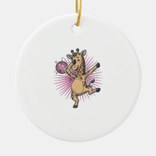 Dancing Giraffe Disco Ball Vintage Engraving Shirt Ceramic Tree Decoration