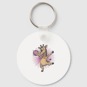 Dancing Giraffe Disco Ball Vintage Engraving Shirt Key Ring
