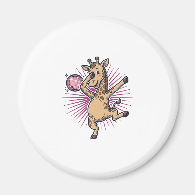 Dancing Giraffe Disco Ball Vintage Engraving Shirt Magnet (Front)