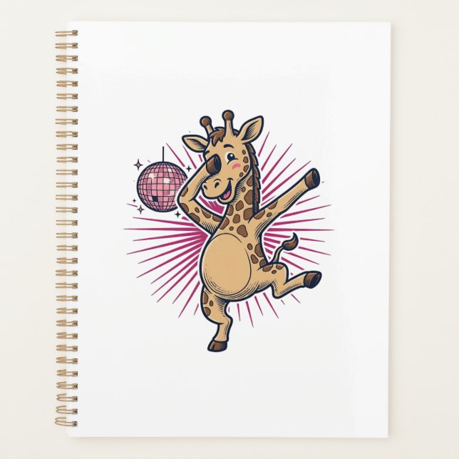 Dancing Giraffe Disco Ball Vintage Engraving Shirt Planner (Front)