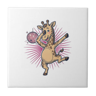Dancing Giraffe Disco Ball Vintage Engraving Shirt Tile