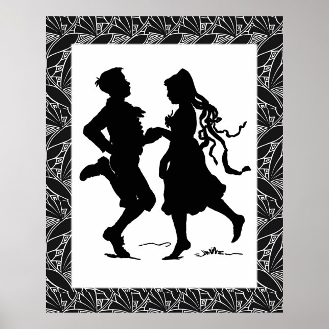 Dancing Girl Boy Silhouette Art Poster (Front)