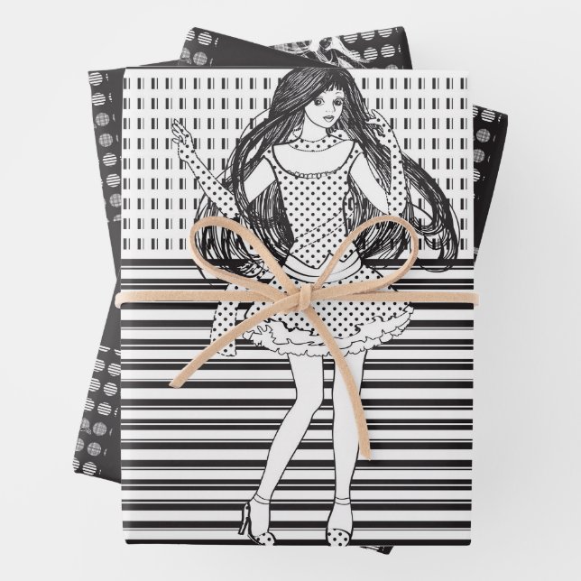 dancing girlfriend in the dark wrapping paper sheet (In situ)