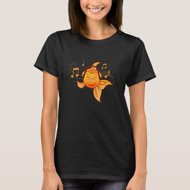 Dancing Goldfish Listening Music Headphones T-Shirt (Front)