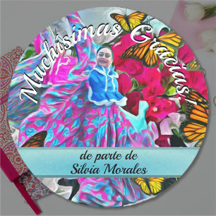 Dancing Gracias with Flowers & Butterflies PV01 Classic Round Sticker
