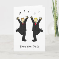 Dancing Grooms Save the Date Cartoon