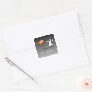 Dancing Halloween Pumpkin and Ghost Square Sticker