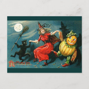 Dancing Halloween Witch Postcard