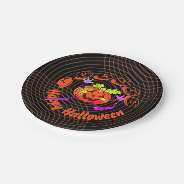 Dancing Happy Pumpkin Halloween  Paper Plate (Angled)