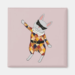 Dancing Harlequin Bunny Magnet