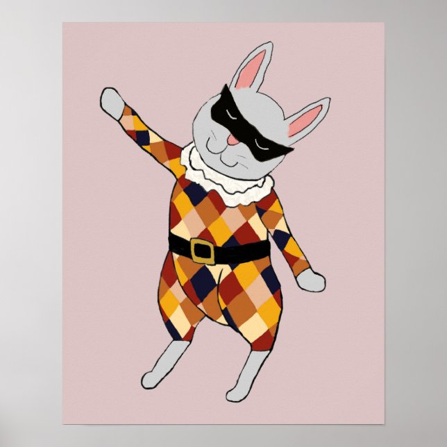 Dancing Harlequin Bunny Poster Print (Front)