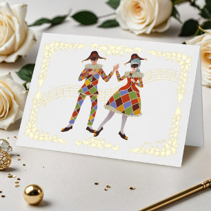 Dancing Harlequins (White) Foil Greeting Card