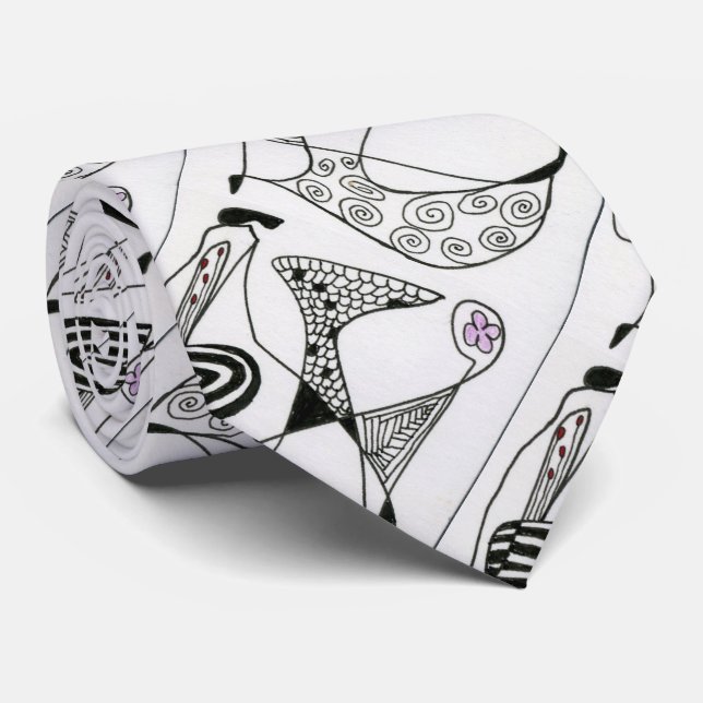 "Dancing Hen" Abstract Design Tie (Rolled)