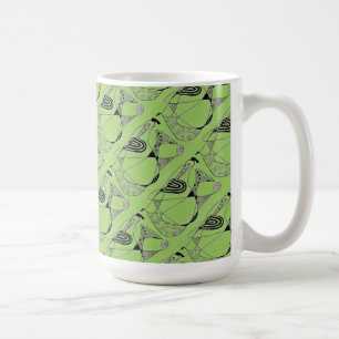 "Dancing Hen on Green Tiled" Abstract Design Mug
