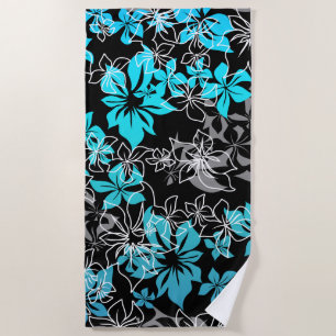Dancing Hibiscus Hawaiian Turquoise Blend Beach Towel