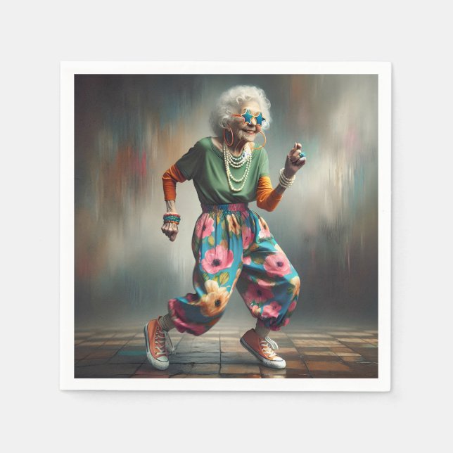 Dancing Hipster Old Lady Napkin (Front)