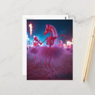 Dancing Horse Skeletons in Pink Tutus Desert Night Postcard