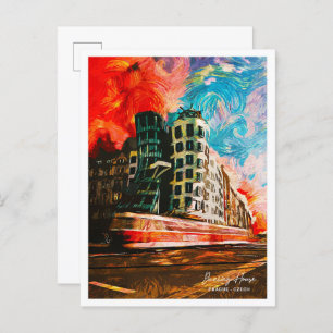 Dancing House Prague Czech Beautiful Oil Paint Postcard