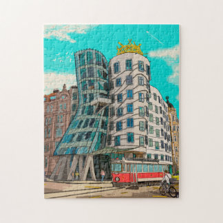Dancing House Prague Czech Republic Whimsical Art Jigsaw Puzzle