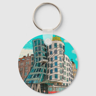 Dancing House Prague Czech Republic Whimsical Art Key Ring