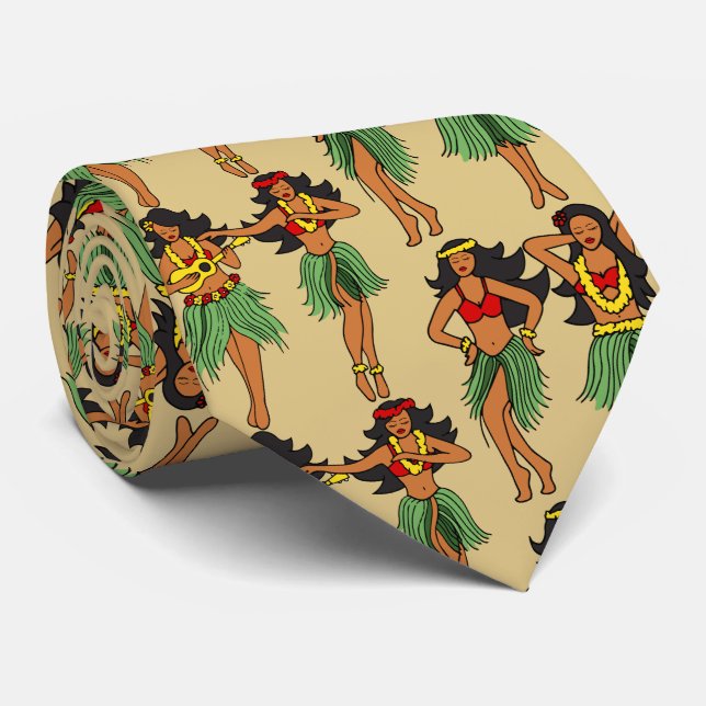 Dancing Hula Girls Hawaii Beach Wedding Tie (Rolled)