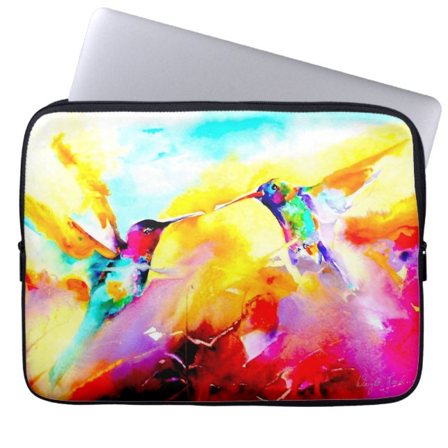 "Dancing in Colour" Hummingbird Print Laptop Sleeve (Front)