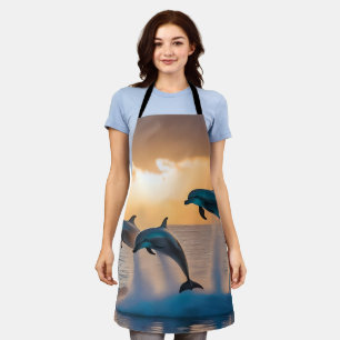 Dancing in the Dusk: Three Dolphins Leaping  Apron