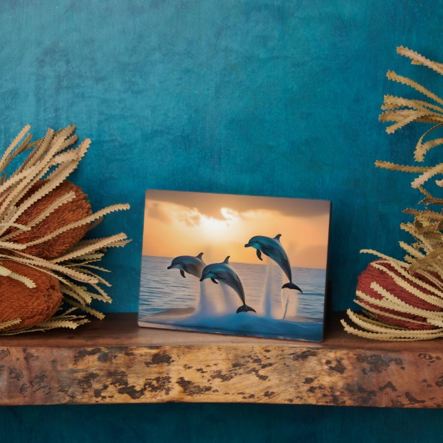 Dancing in the Dusk: Three Dolphins Leaping  Plaque (Side)