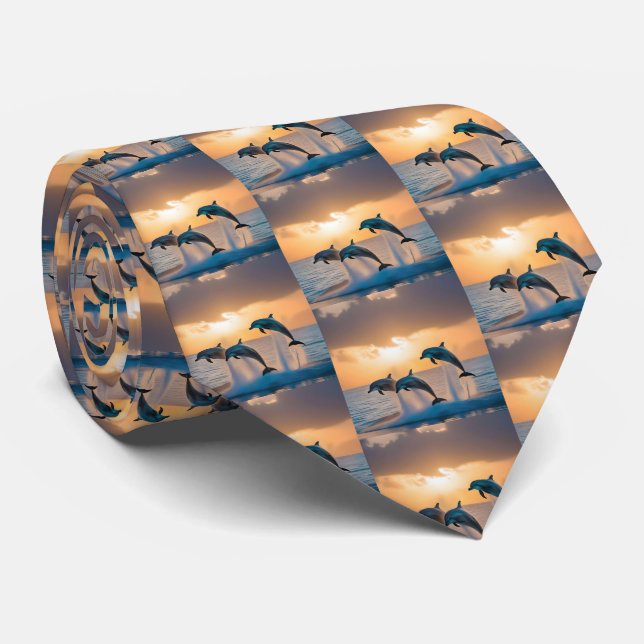Dancing in the Dusk: Three Dolphins Leaping  Tie (Rolled)