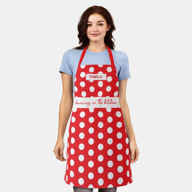 "Dancing in the Kitchen" – Red Polka Dot Apron (Worn)