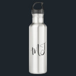 Dancing Initials Stainless Steel Water Bottle<br><div class="desc">Water Bottle.  Initials. Black script.</div>