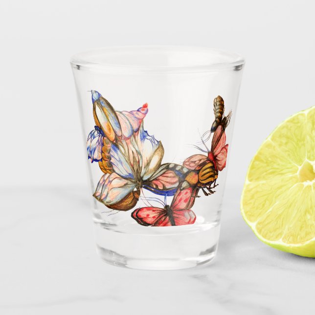 Dancing insects Shot glass (Front)