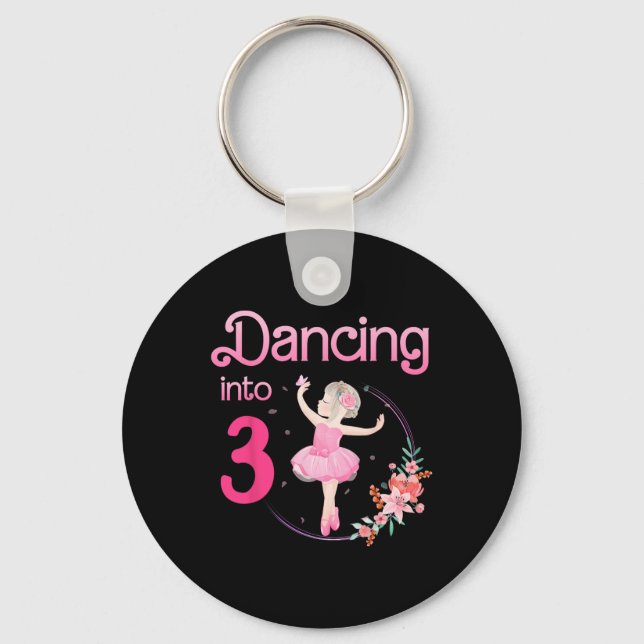 Dancing Into 3 3rd Bday Party Ballerina Ballet For Key Ring (Front)